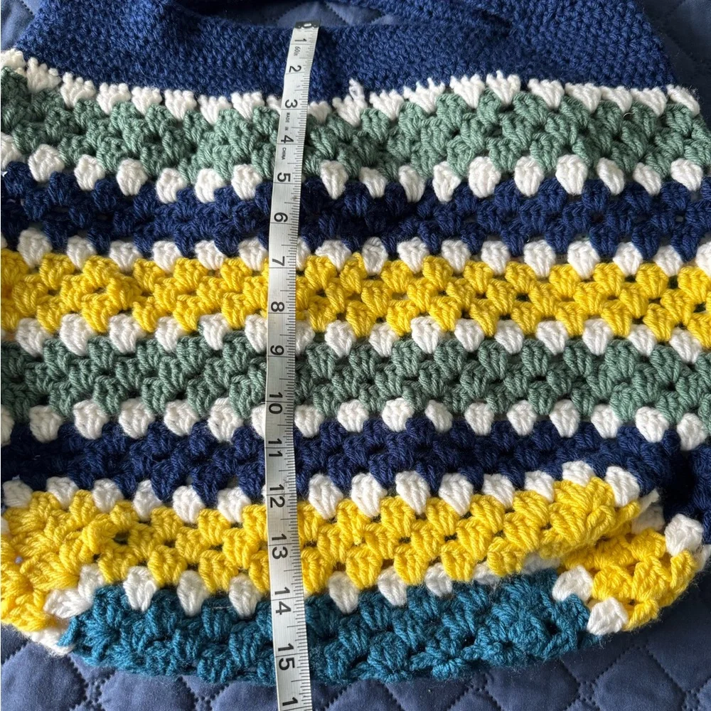 Handmade Crochet Tote Bag Boho Multicolor Lined Shoulder Bag - Picture 4 of 5